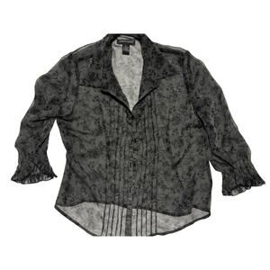 Jonathan Martin‎ sz XL Women's Button Front Sheer Floral Top whimsigoth witchy